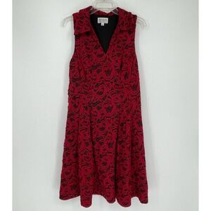 Bethany Women's Red Floral Lace Sleeveless Collared V-Neck A-Line Dress Size 14